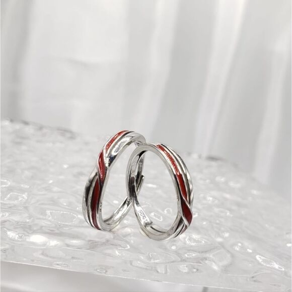 Brand New S925 Silver Couples Rings With Red Raves - Picture 2 of 3